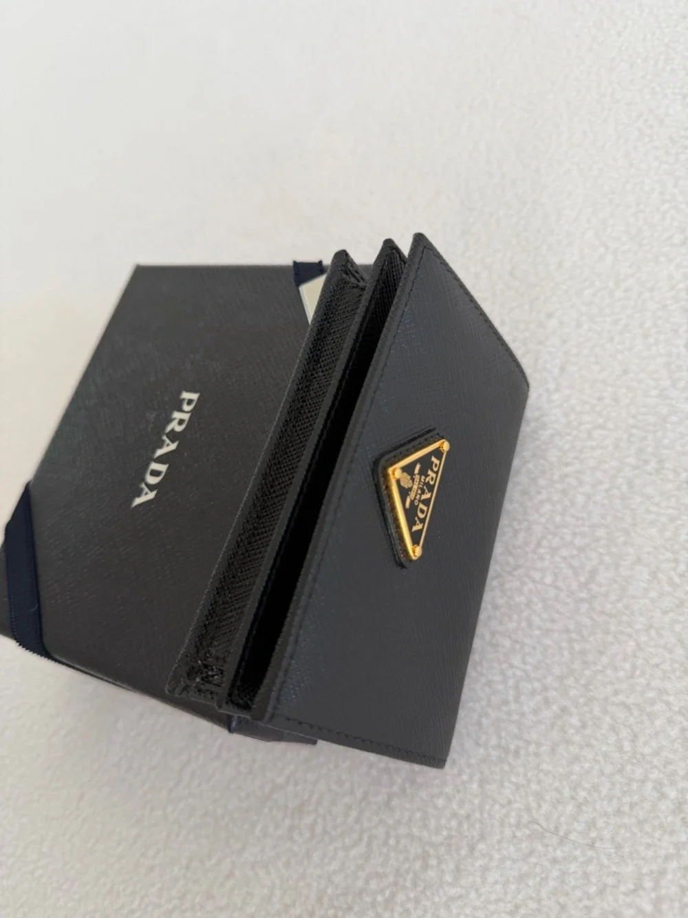 Prada Black Saffiano Leather small wallet with Gold Triangle Plaque - Picture 6 of 9